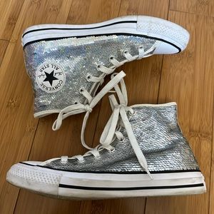 Silver iridescent sequin converse hi tops
